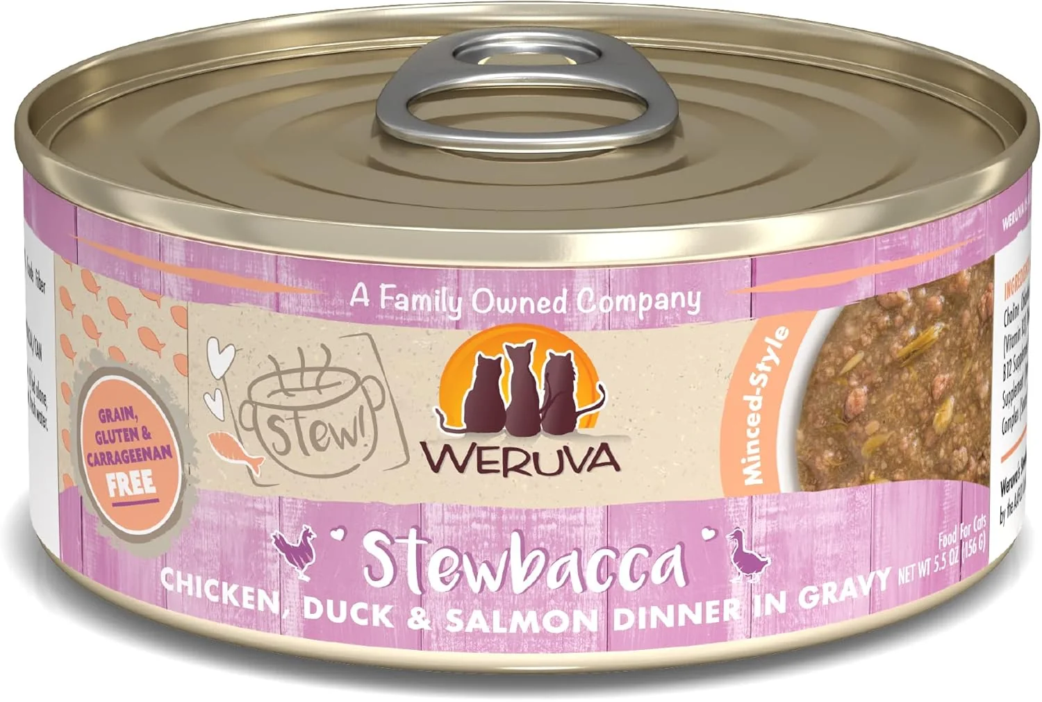 Original Weruva Classic Cat Stews Stewbacca with Chicken Duck Salmon in Gravy 5.5oz Can Pack of 8 Consistent