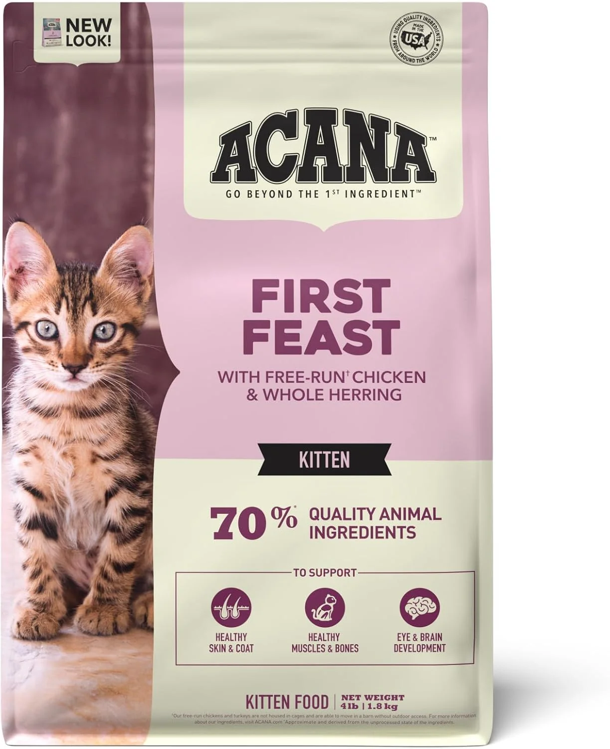 Reusable ACANA Dry Cat Food for Kittens First Feast Run Chicken and Whole Herring 4lb Pure