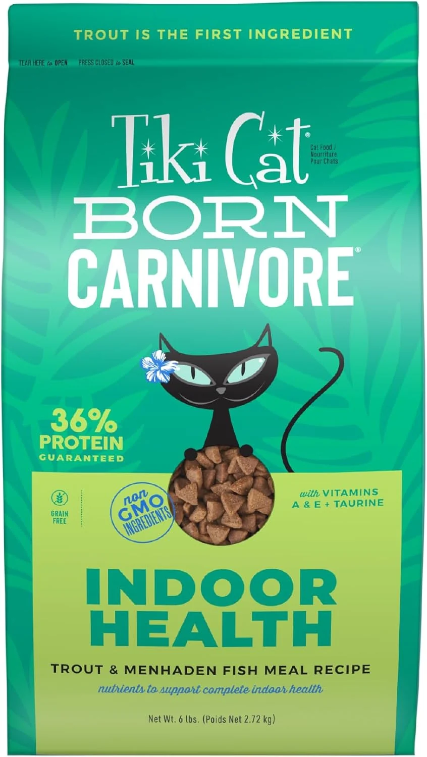 Flexible Tiki Cat Born Carnivore Indoor Health Trout Menhaden Fish Meal Grain- Baked Kibble to Maximize Nutrients Dry Cat Food 6 Lbs. Bag Modern