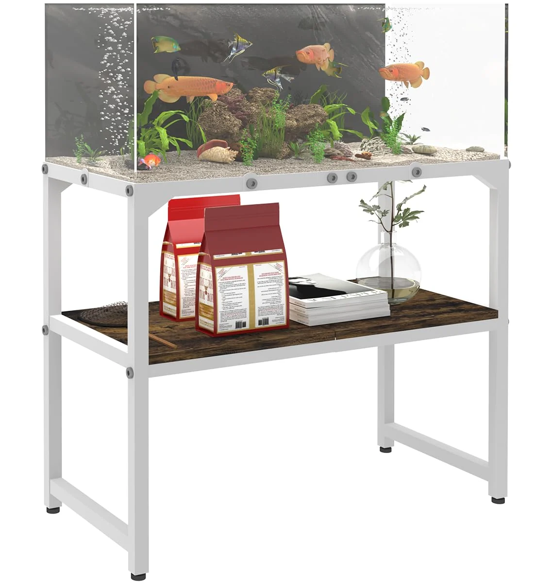 High-Grade Mondazie 20 Gal Rimless Tank Stand - White 2-Tier Metal Aquarium Stand 24 L x 12 W 20.5 H High-Quality