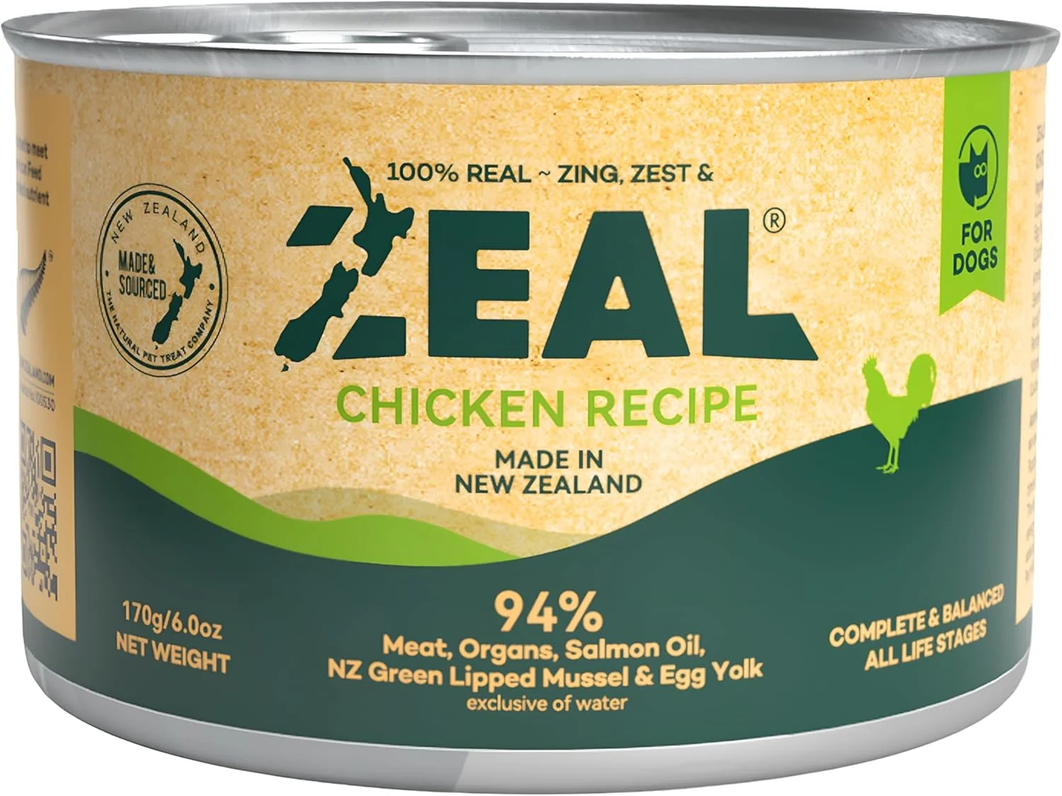 Functional ZEAL New Zealand Canned Wet Dog Food – High Protein Pure Nutrition Grain- with Superfoods Chicken 6oz Can 12-Pack Tray Powerful