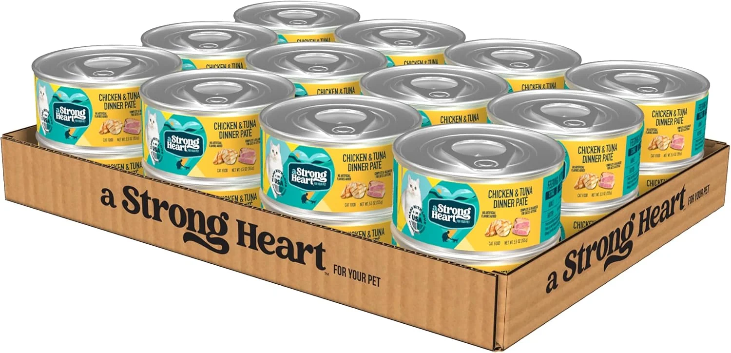High-Quality A Strong Heart Canned Wet Cat Food Chicken Tuna Dinner Paté - 5.5 oz Cans Pack of 24 Made in The USA with Chicken Tuna Flexible