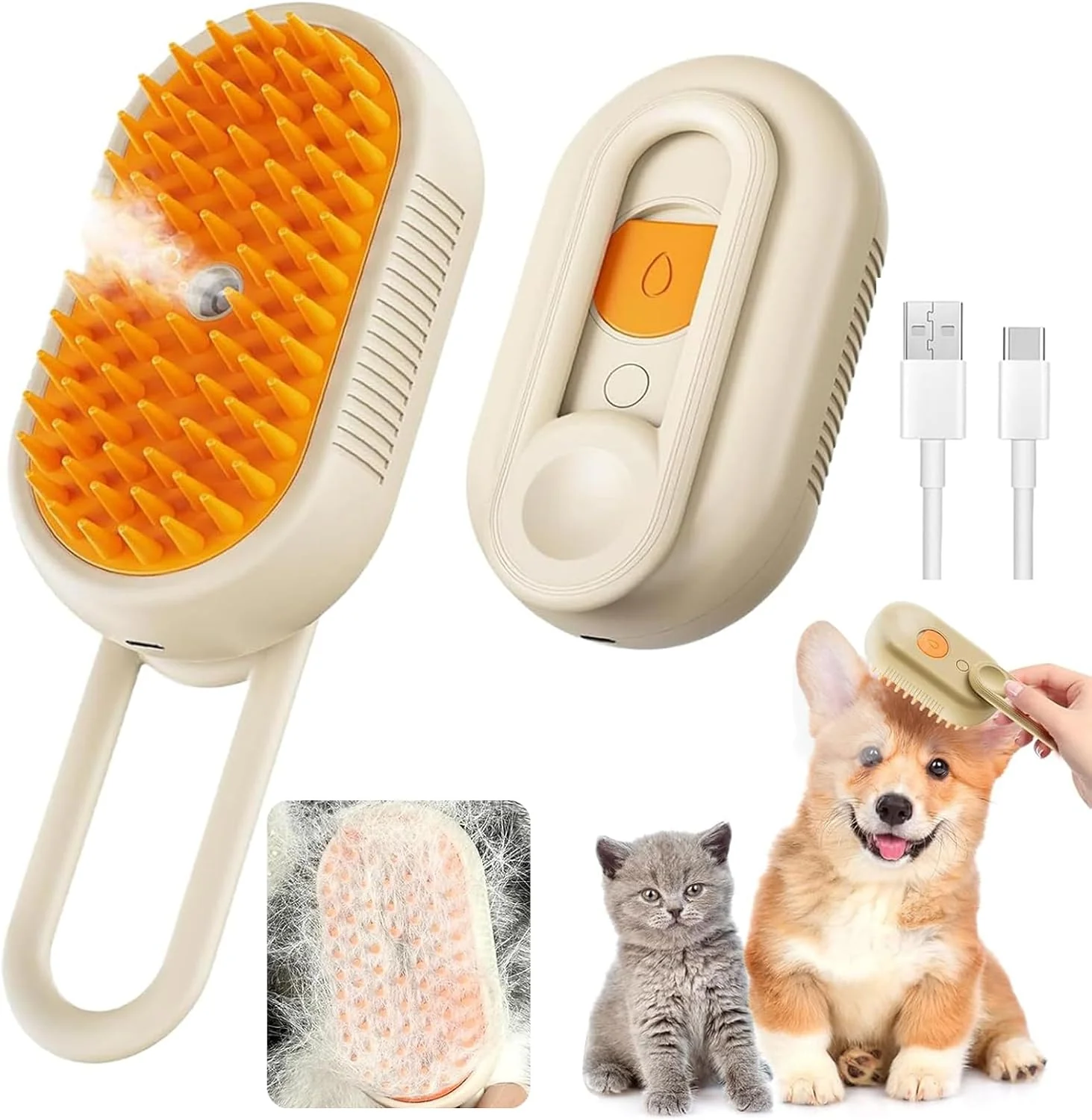 Relaxed Cat Steam Brush for Shedding 2025 New 4 in 1 Rechargeable Steam Pet Brushes for Cats Dogs Indoor Anti-static Pets Brush for Massage Cleaning Shedding Combing Hair Beige Environmentally Friendly