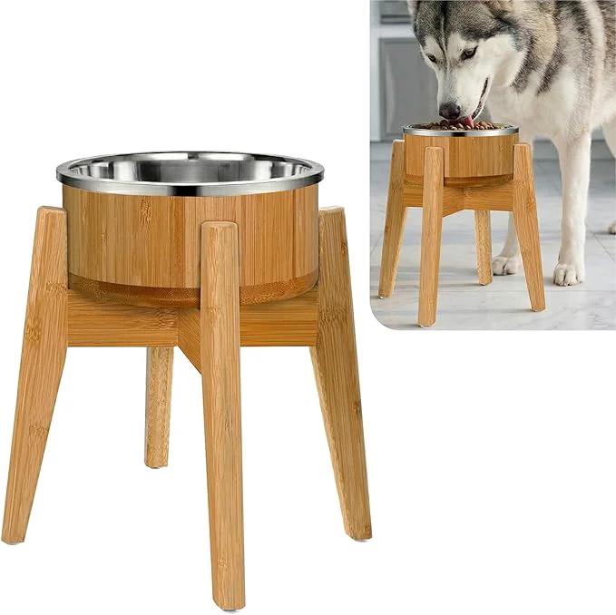 Lightweight d Dog Bowl for Mid-Large Breed 12-Inch High - Raised Food and Water Bowl with Stand Flip-Resistant - Bamboo and Stainless SteelAbout ThisOverview Easy-to-Use