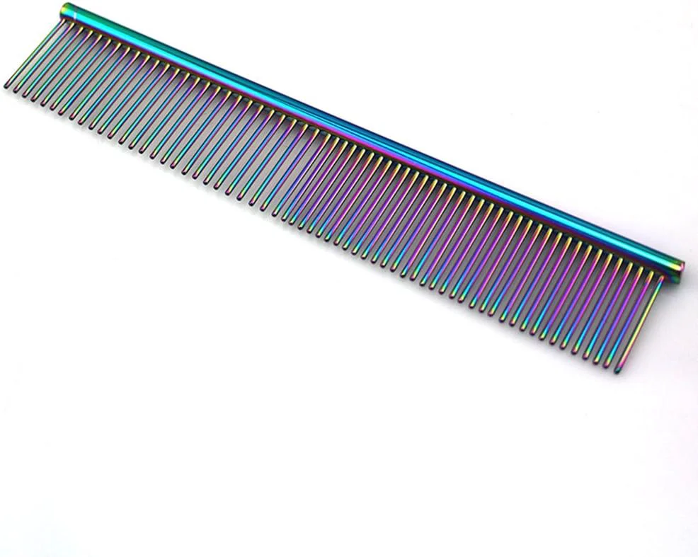 Refined ZoCr Stainless Steel Pet Comb for Dogs Cats Pet Grooming Comb with Different Spaced Rounded Teeth Colorful Reliable