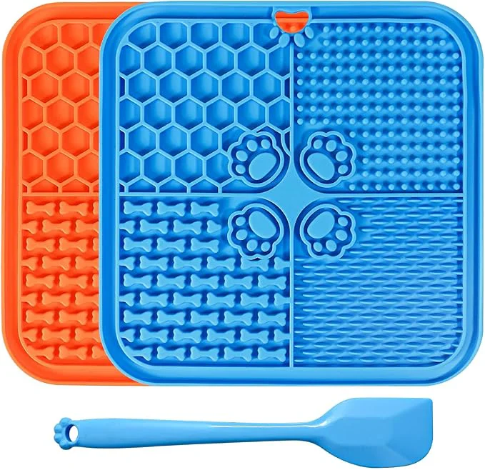 Modern Lick Mat for Dogs Dog Lick Mat with Suction Cups Pet Food Mats and Slow Feeder Cat Bowl for Dog Anxiety Relief Pet Enrichment Toys for Bathing Station and Cat Grooming 2 Pack Blue Orange About ThisOverview Minimalist