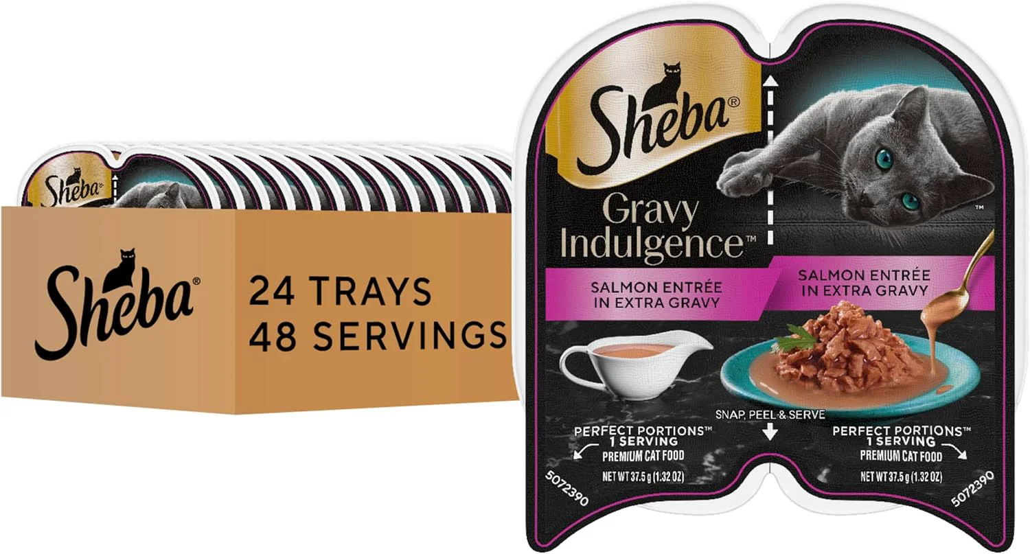 Optimized Sheba Gravy Indulgence Adult Wet Cat Food Salmon Entree in Extra Gravy 2.6 oz. Twin-Pack Trays 24 Count 48 Servings Sustainable