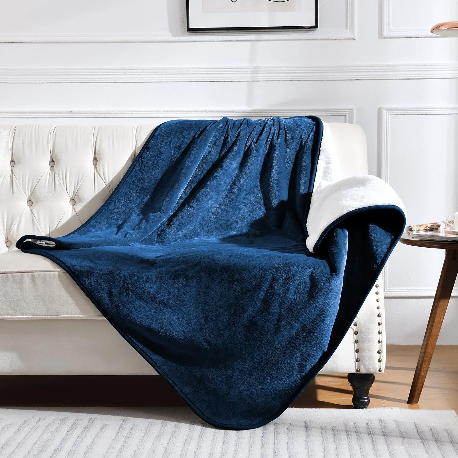 Refined Yaning Waterproof Blanket for Bed Couch Sofa – Reversible Sherpa Fleece 60x80 in Navy Enhanced