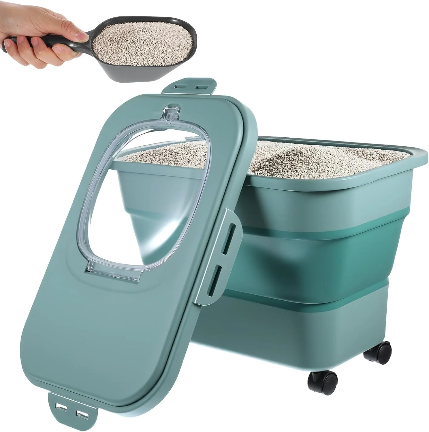 Outstanding Collapsible Cat Litter Storage Bin Container with Airtight Lids Portable Cat Litter Storage Container with Wheels Kitchen Ce Rice Leakproof Sealable Convenient