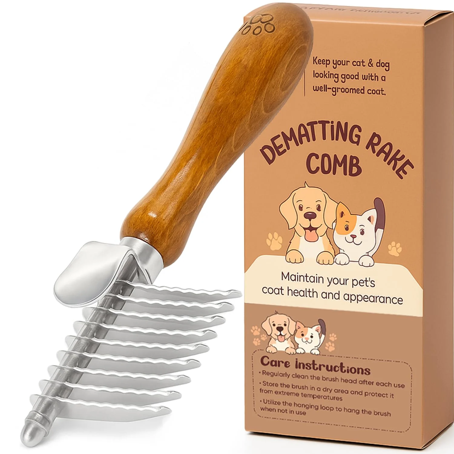 Flexible TAKAVU Dematting Fur Rake Comb Brush for Dogs Cats - Undercoat Comb with Safety Blades for Removing Knots Mats Tangles - Grooming Tool for Poodles Doodles Long Haired Pets User-Friendly