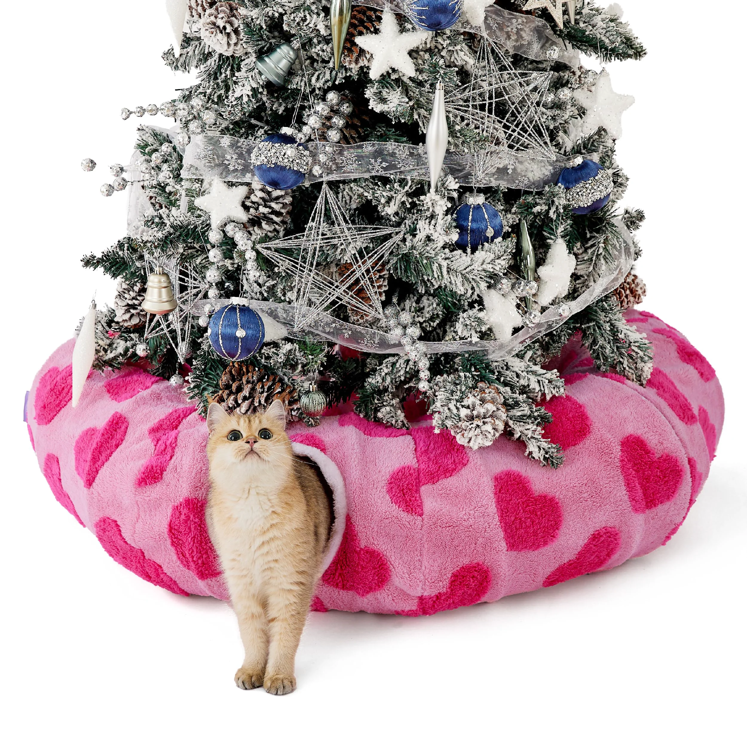 Quality LE SURE Lesure Cat Tunnel Bed – 2-in-1 Plush Cat Tunnel Cozy Round Bed Pink Hearts Luxury