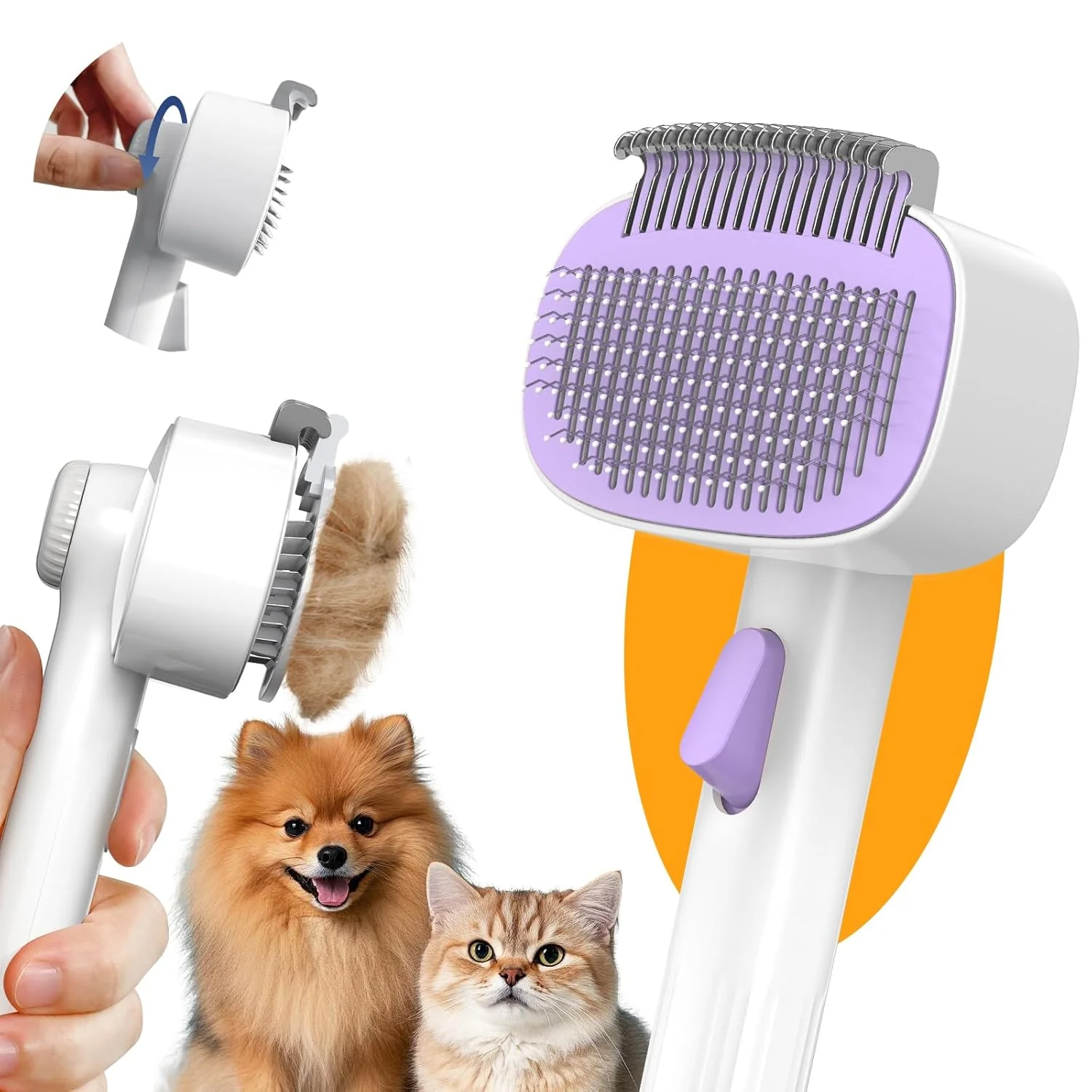 Elite Self Cleaning Slicker Brush 2-in-1 Cat Brush for Shedding Skin Friendly Grooming Tool for Long Medium-Long Hair Pets Adjustable Bristle Length with Dematting Comb for Cats Dogs Purple Original Design