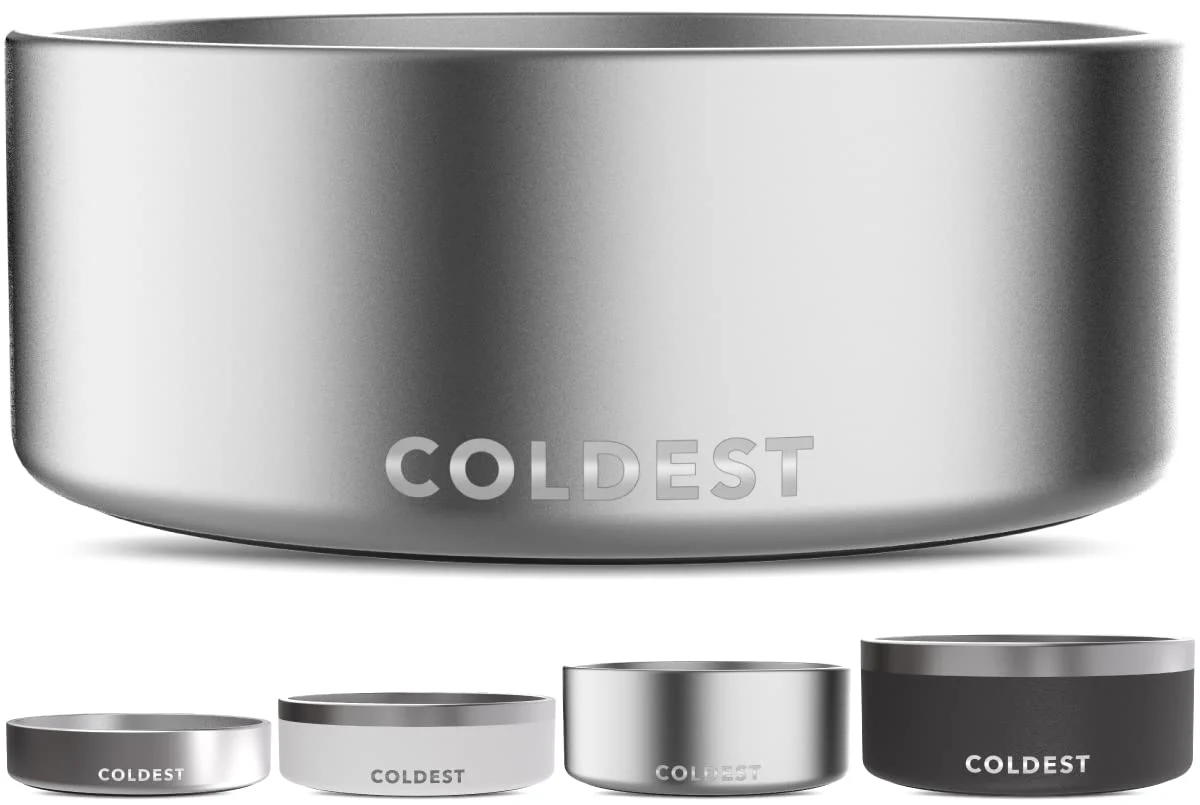 Fine Crafted Coldest Dog Bowl - 64 oz Insulated Stainless Steel Non-Slip Spill-Proof The Coldest Water High-Performance