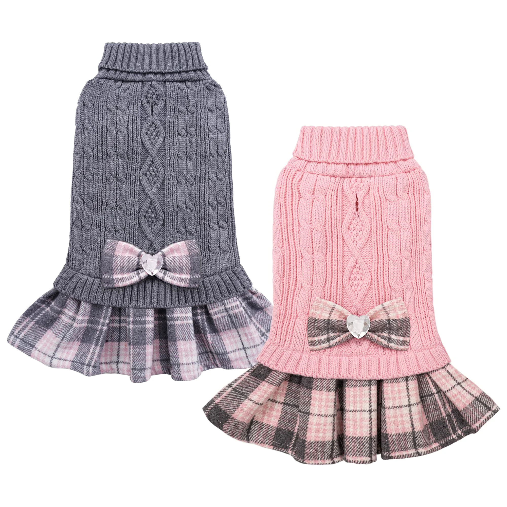 Innovative YUDODO 2 Pack Small Dog Sweater Dress with Bow – Knit Winter Coat Grey Pink Verified