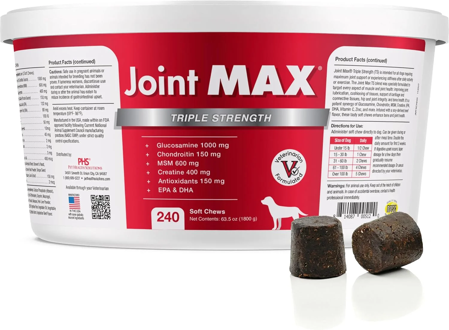 Sustainable TS Joint Supplement Vet Formulated Pain Inflammation Relief Treats Hip Dysplasia Arthritis.Glucosamine Chondroitin Turmeric MSM HA Creatine Omega 3 EPA DHA. All Dogs 240 Soft Chews Smart