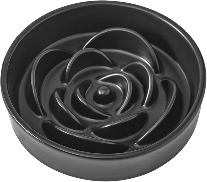 Genuine 8.25'' Ceramic Slow Feeder Dog Bowls - Petal Shape Modern Dog Food Dish for Medium and Large Breeds Puzzle Maze Bowl to Slow Down Eating Anti-Gulping Dishwasher Microwave Safe BlackAbout ThisOverview Excellent