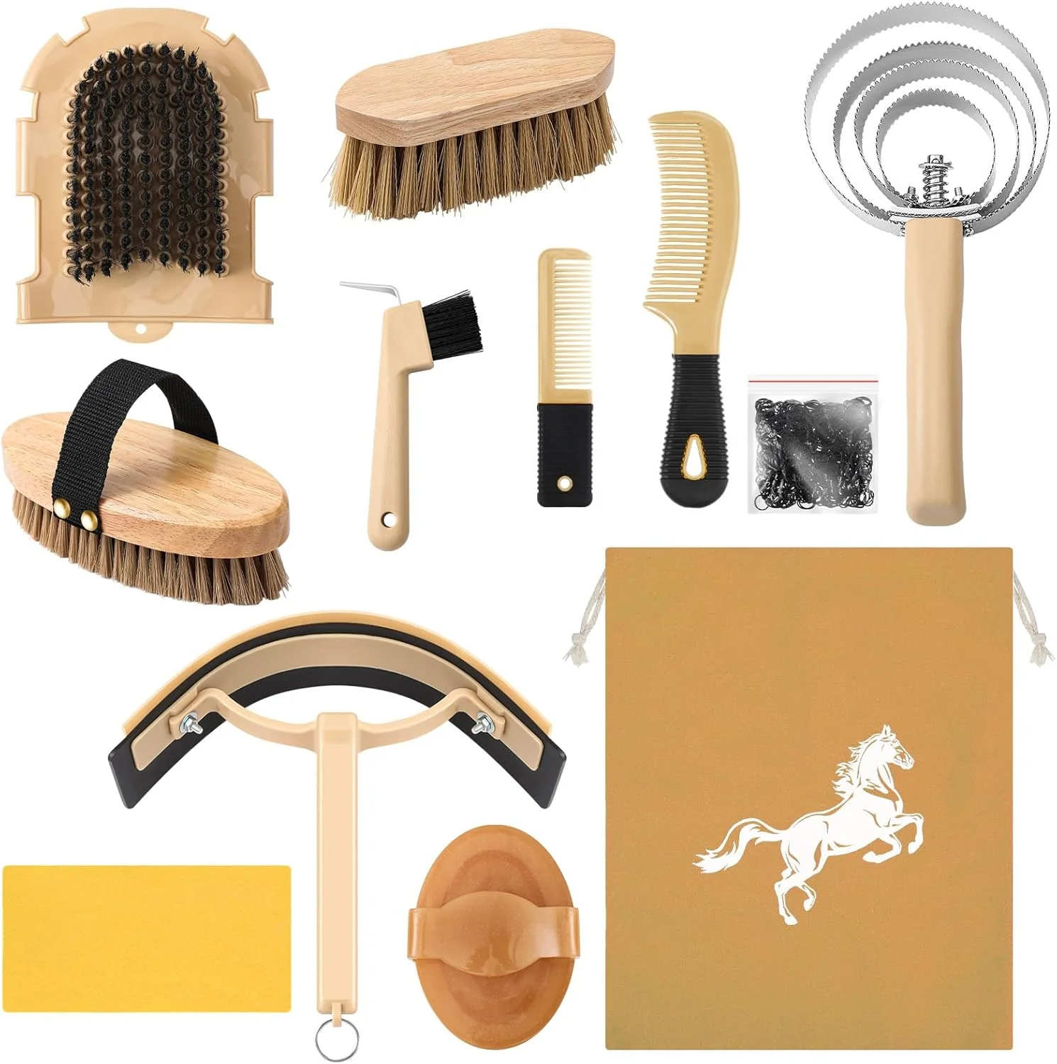 Selected Abbylike 12 Pieces Horse Grooming Kit Racing Festival Tack Room Supplies Horse Brush Sets Equine Care Cleaning Kit Shedding Grooming Massaging Tools Khaki Trendy