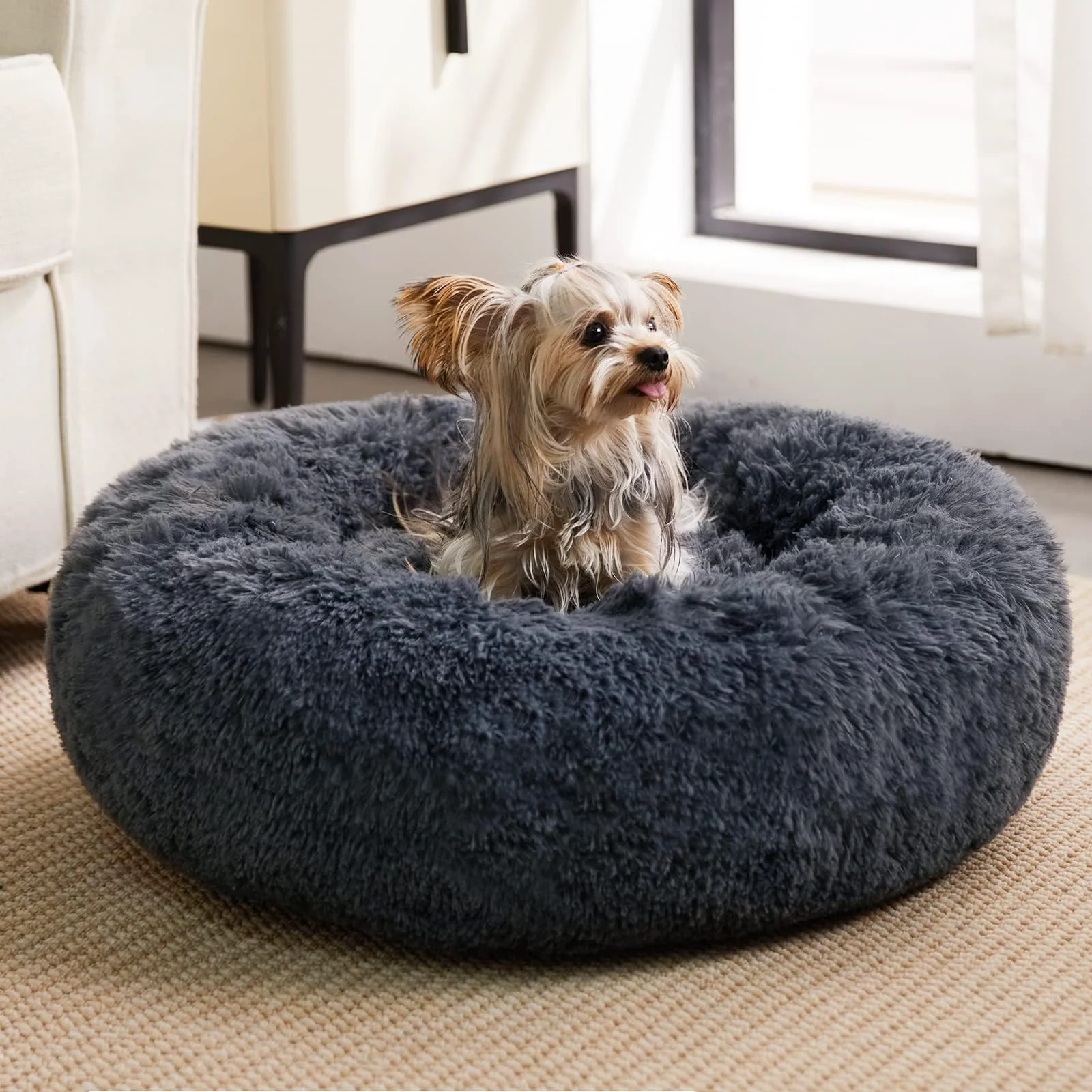 Innovative WNPETHOME Calming Donut Dog Bed for Large Dogs – Plush Round Bed Safe