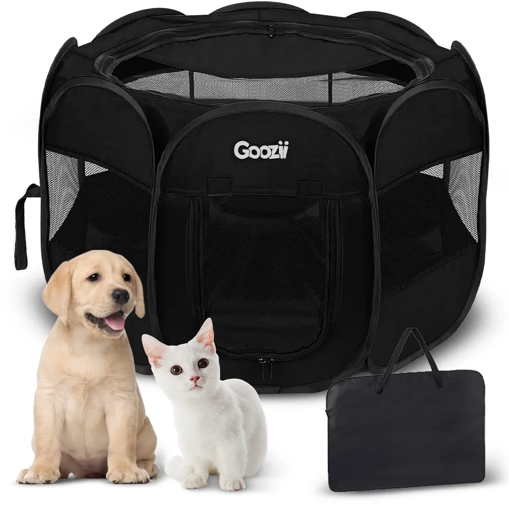 Consistent Goozii Foldable Portable Dog Playpen — Large Indoor Outdoor Enclosure for Medium Large Dogs Black Authentic