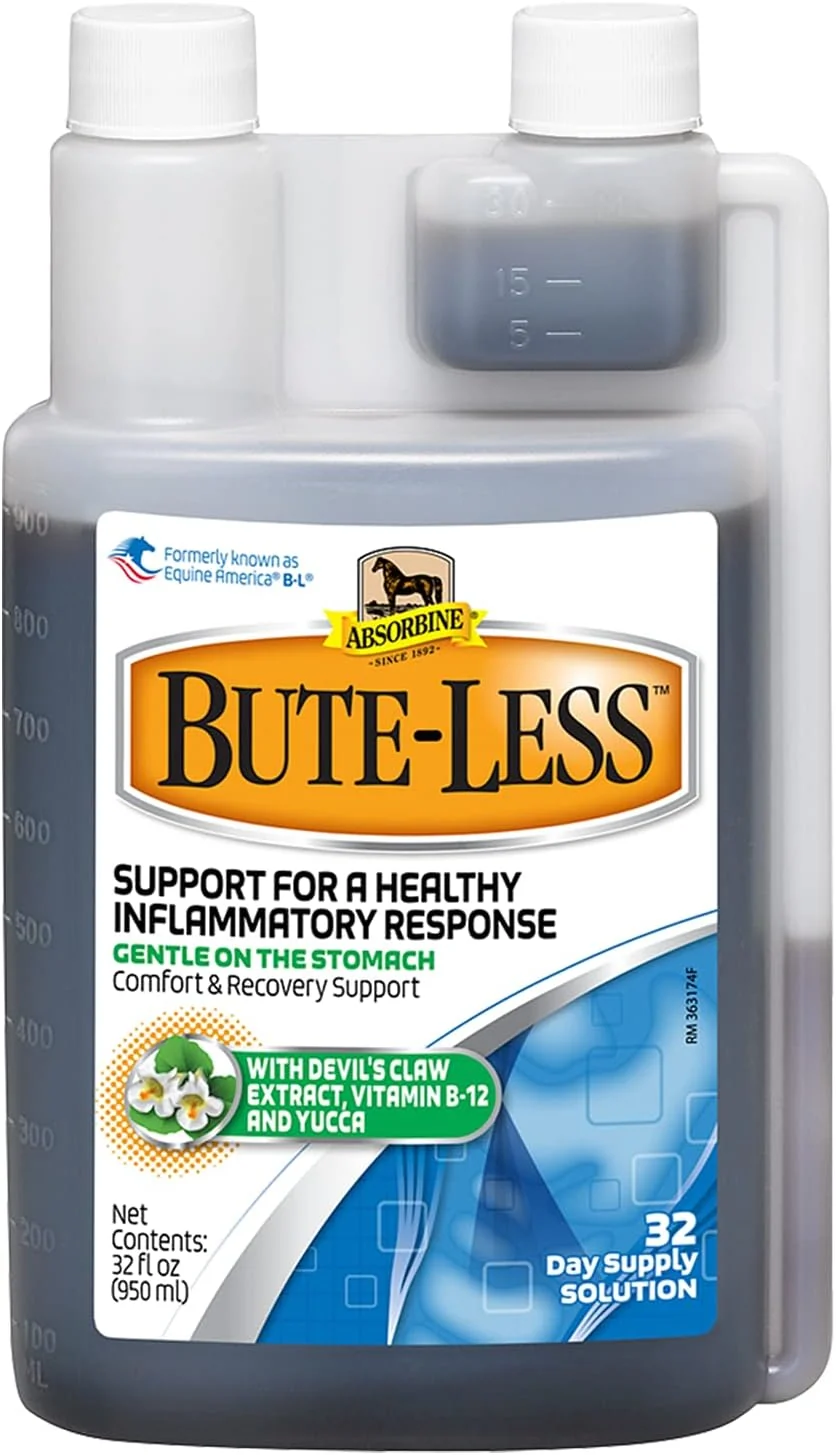 Reliable Absorbine Bute-Less Long-Term Horse Comfort Recovery Supplement Solution Gentle on Stomach Devil's Claw Vitamin B-12 Yucca 32oz 32 Day Supply Soft