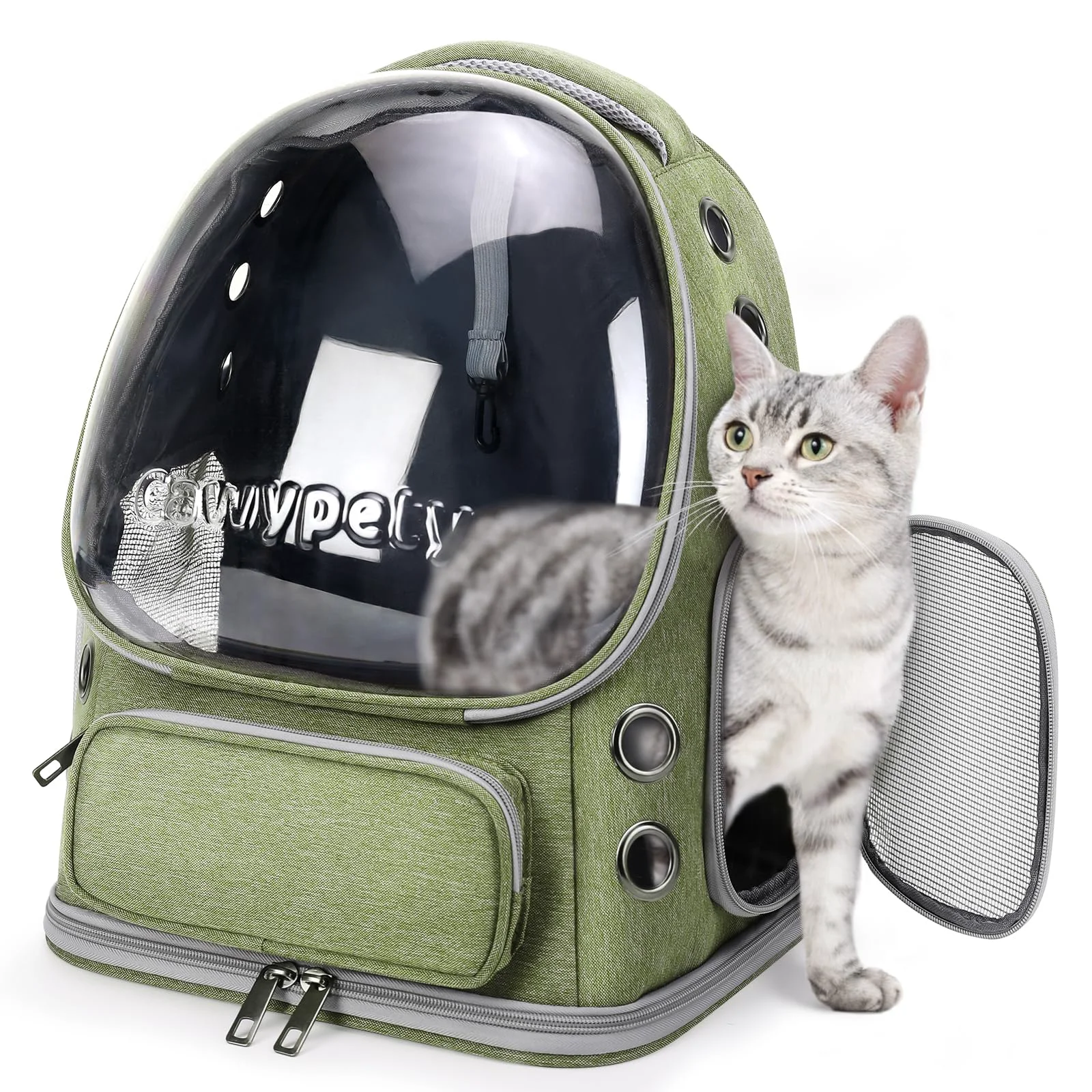 Enhanced Cawypety Cat Backpack Carrier — Breathable Bubble Window Foldable Travel Carrier for Cats Small Dogs ≤15lbs High-Grade