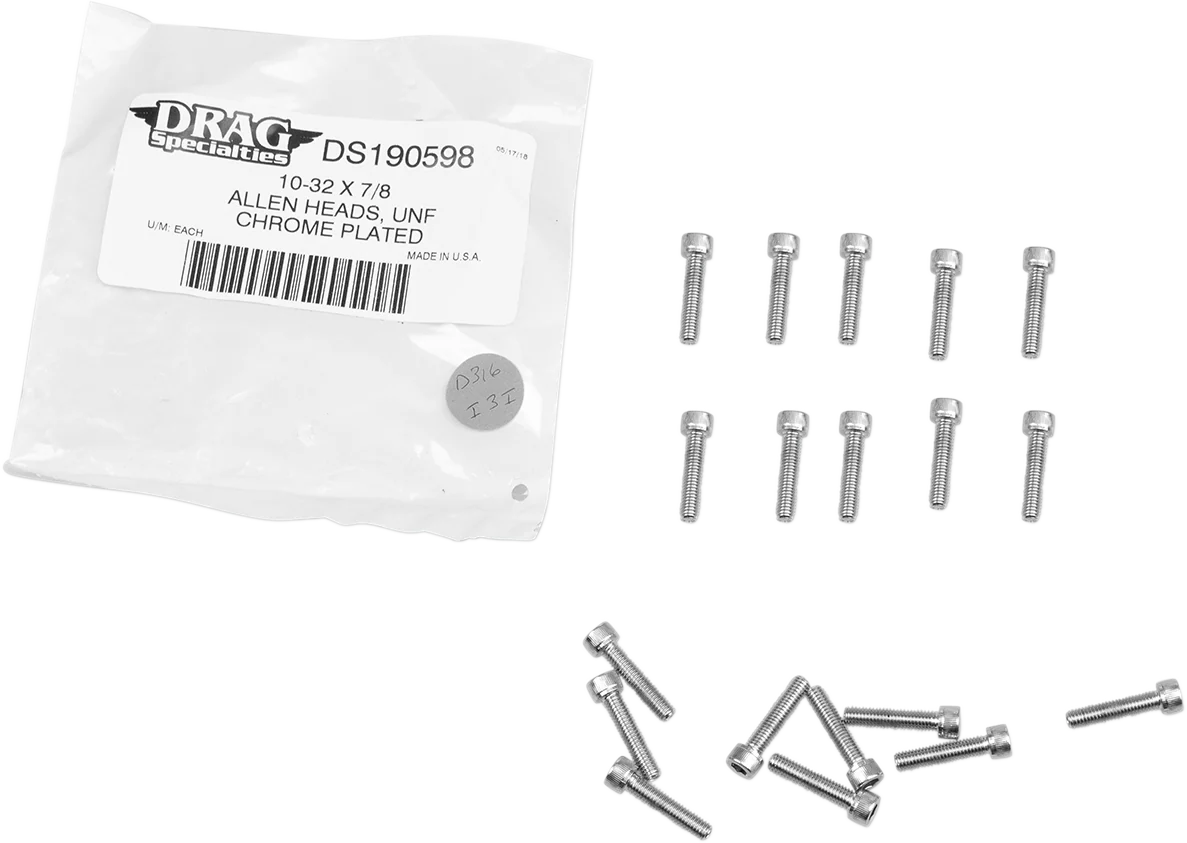 Crafted DRAG SPECIALTIES Bolts - Socket-Head - - Knurled Fine Thread - 10-32 x 7 8 - 10 Pack MPB203 High-Performance
