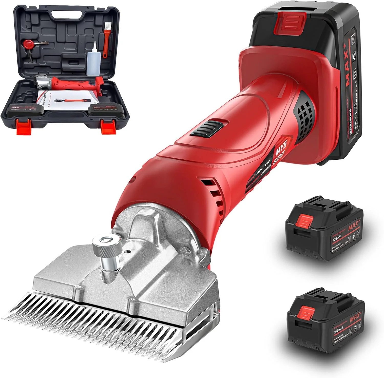 Lightweight Cordless Horse Clippers 500W Heavy Duty Horse Grooming Clippers with 2 PCS Rechargeable 3000mAH Lithium Battery 6 Speed Professional Horse Grooming Kit for Thick Coat Animals Detailed