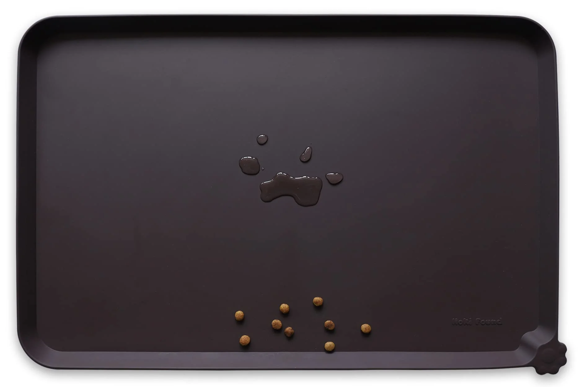 Official Hoki Found XX-Large Silicone Pet Food Mats - Non-Slip Waterproof 28 by 26 Inches - Dark Oak Sustainable