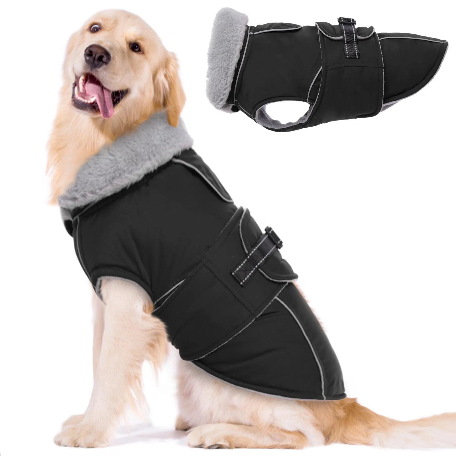 Fast Lelepet Warm Dog Coat XL - Waterproof Reflective Windproof Jacket for Large Dogs Secure