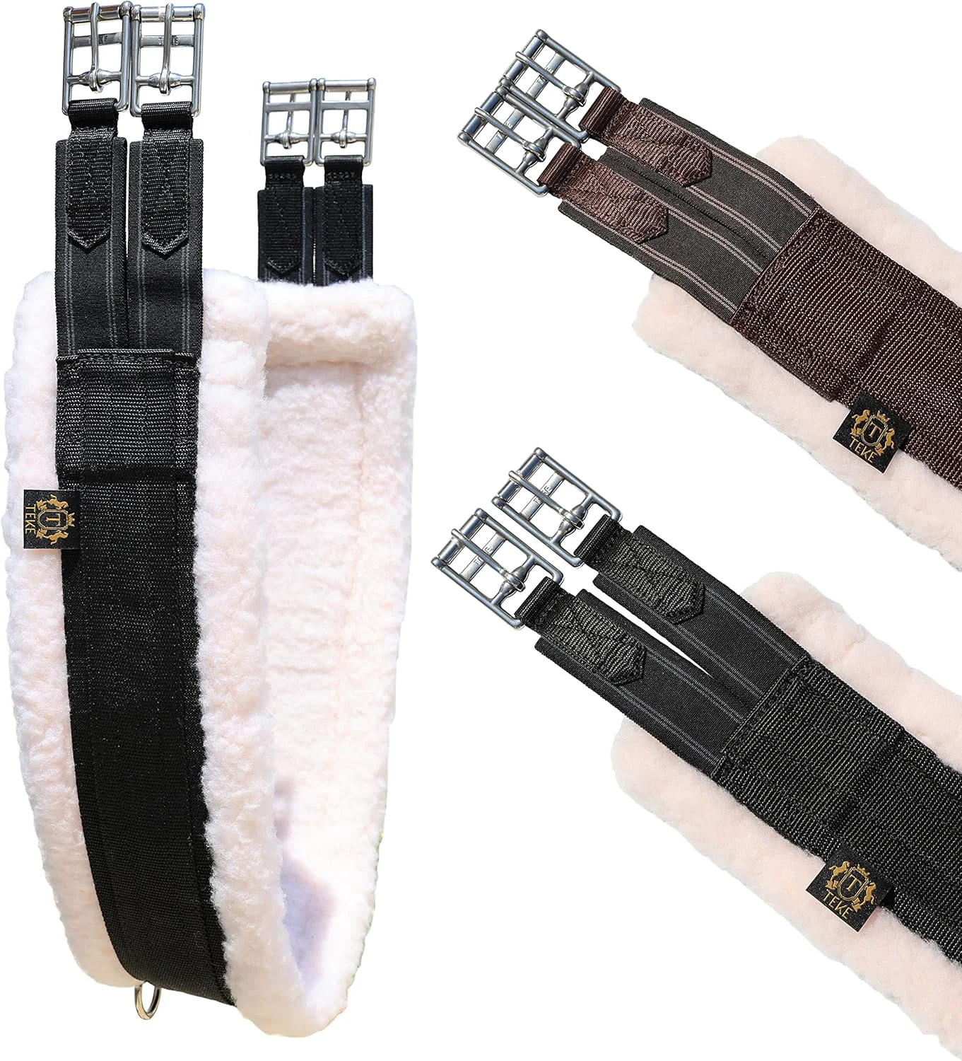 Pure T TEKE Daily English Girths for Horses Padded with Fleece Double-Sided Heavy-Duty Elastic and Stainless Steel Buckles Sizes 38 -56 Secure