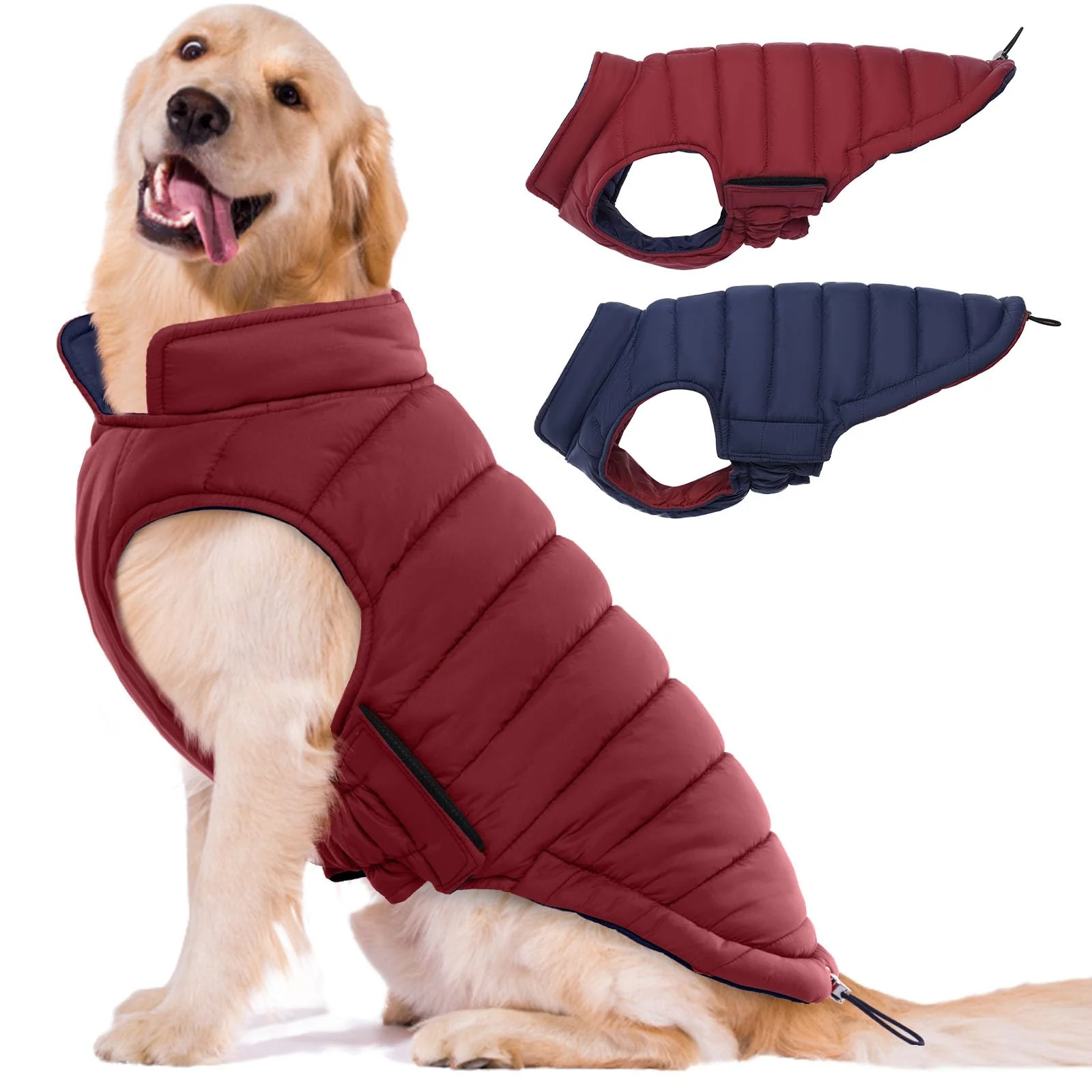 Pure LeLePet Reversible Waterproof Dog Coat - Windproof Puffer Vest for Medium Dogs Wine Red L Flexible
