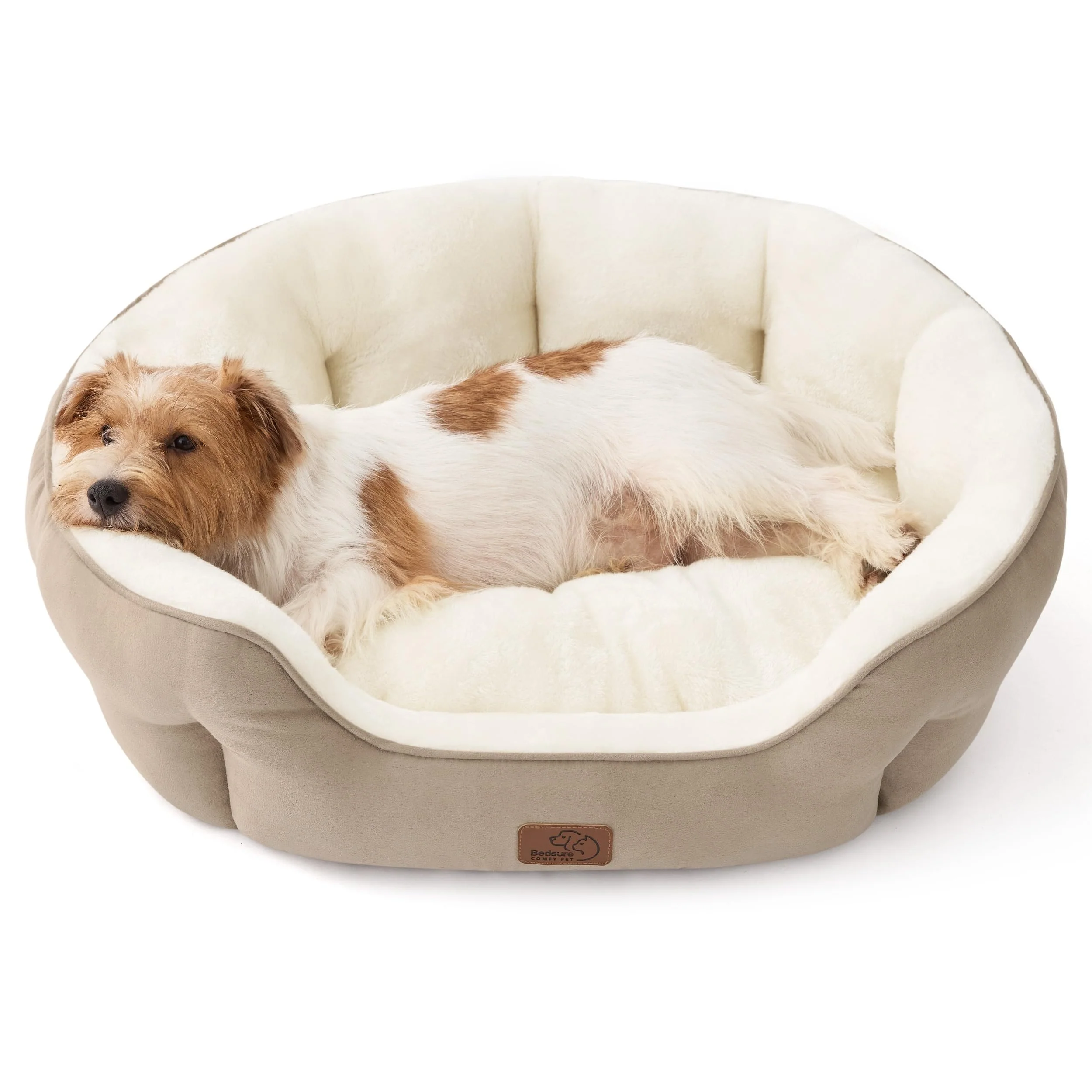 Specialty Bedsure Round Dog Bed for Medium Dogs – 28in Donut Plush Bed Camel Washable Anti-Slip Luxury