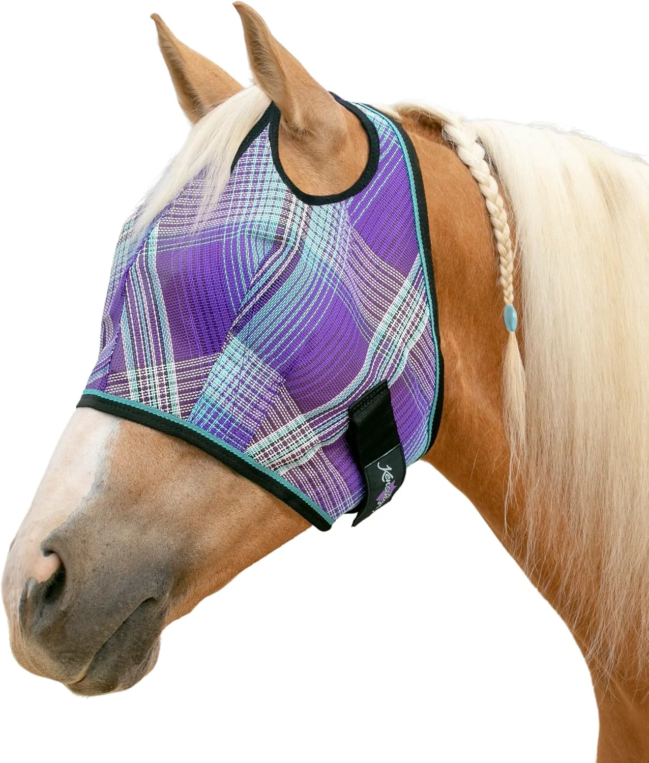 Smart Kensington UV Horse Fly Mask with Web Trim - Protective Mask with Dual Ear Opening Forelock dom - Medium Lavender Mint Versatile