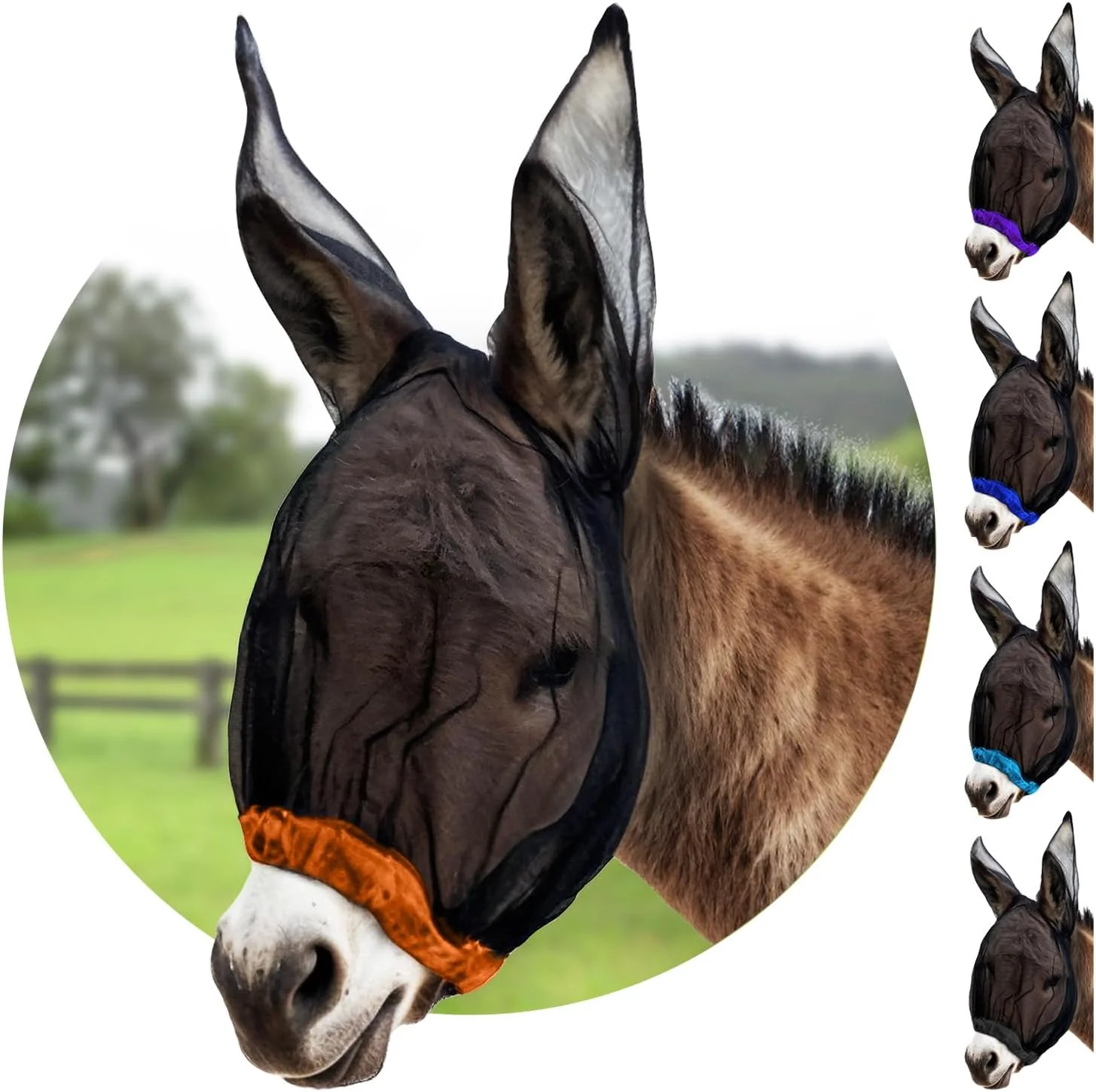 Lightweight Donkey Fly Mask with Long Ears Orange Made in USA - Mule Fly Mask with Ears Protection from Insects and Bugs Mini Donkey Soft Mesh Fabric with Adjustable Fastener Face Cover Supplies for Donkeys Authentic