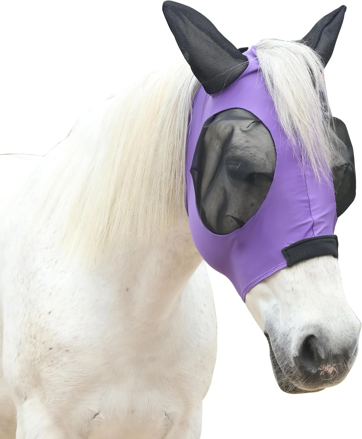 Innovative Stretchy Horse Fly Mask for Horses Soft Lycra Equine Mesh Mask Elasticity Horse Face Covering Breathable UV Protection Violet Full Elegant