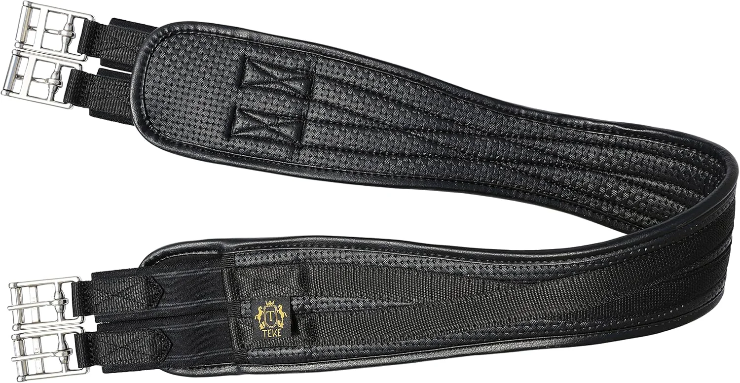 Relaxed T TEKE Contoured Chafeless Girth for Horses Airflow Waffle PVC Foam Construction with Double Side Heavy Duty Cotton Elastic and Stainless Steel Buckles 38 -56 Natural