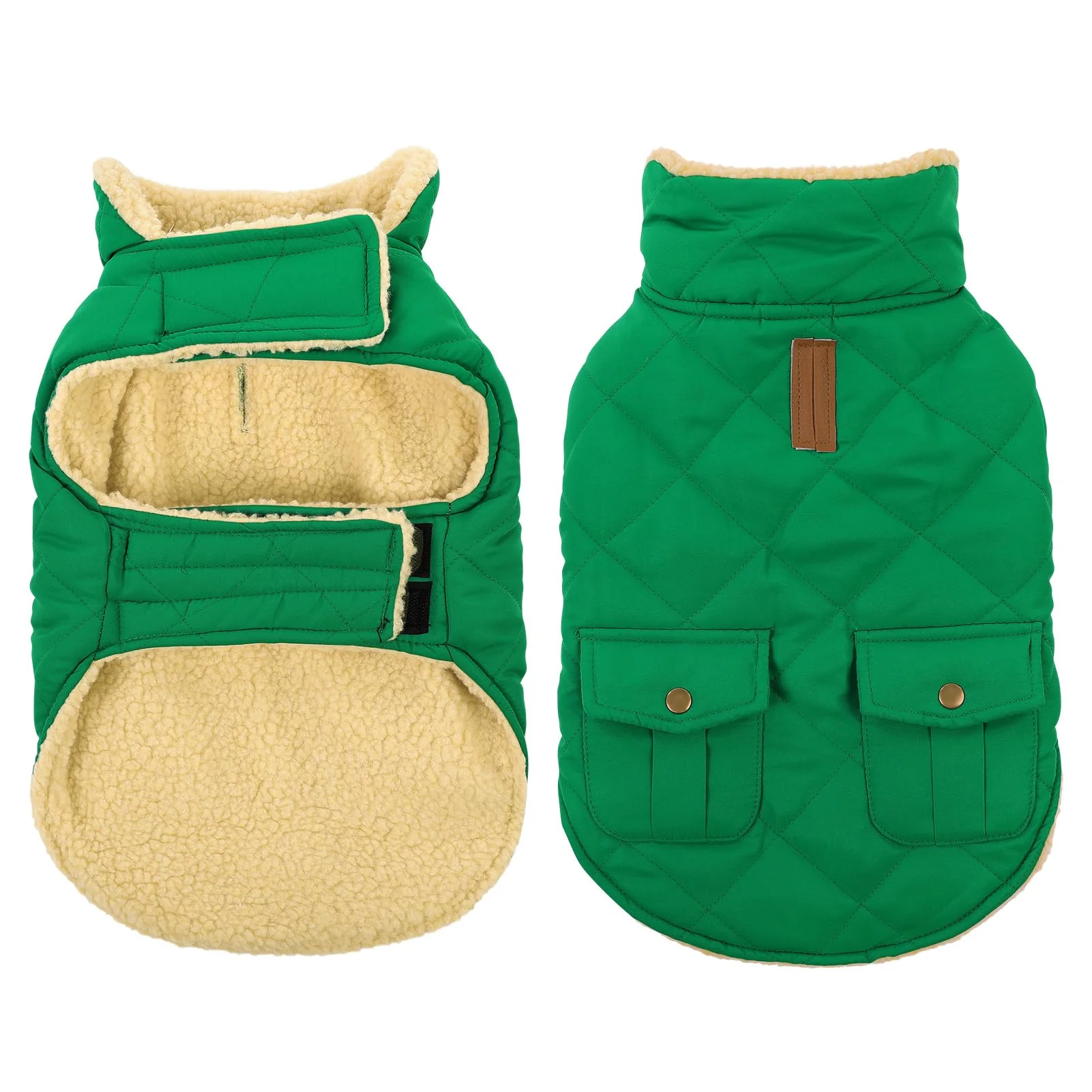 Durable Queenmore Warm Dog Coat - Ultra Thick Puffer Winter Jacket with Pockets Forest Green Large Classic
