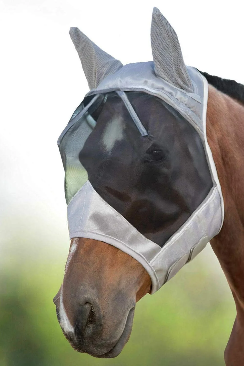 Modern Harrison Howard CareMaster Horse Fly Mask Half Face with Ears Silver Black Retro Small Pony Classic