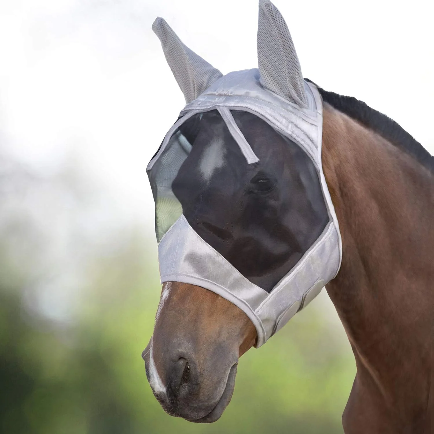 Effective Harrison Howard CareMaster UV-Proof Great Air Flow Fly Mask Standard with Ears Silver Black Retro Long-Lasting