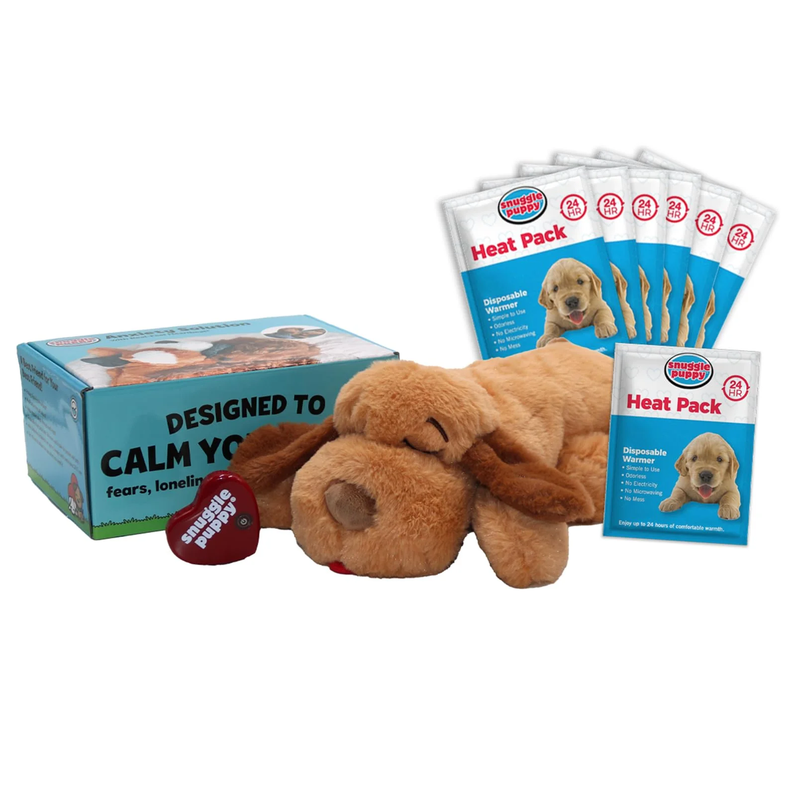 Comfortable Snuggle Puppy Toys – Heartbeat Plush for Dogs Anxiety Relief Calming Aid 6 Heat Packs Breathable