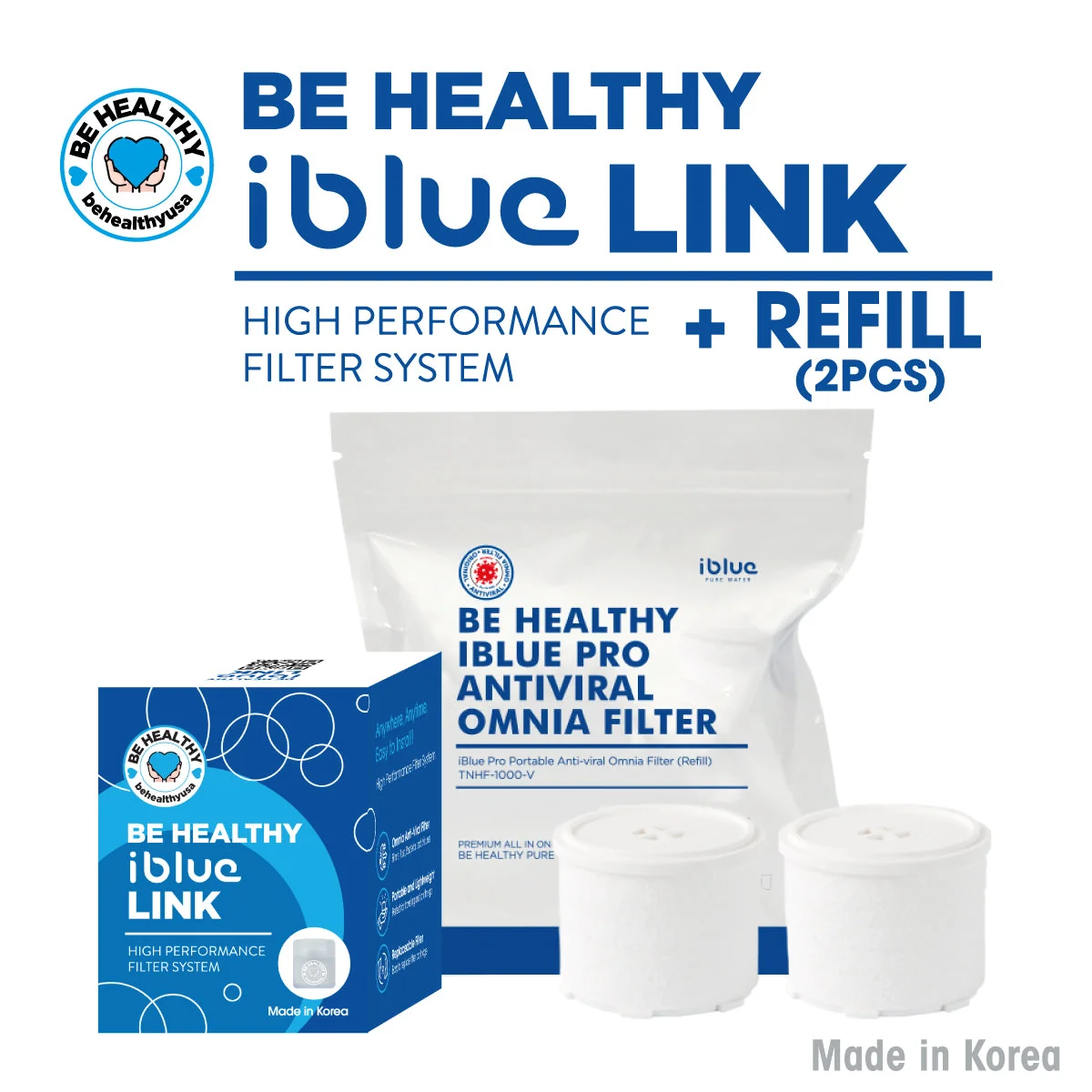 Organic Be Healthy iBlue Link Pure Water Filter System Refill 2pcs BundleBe Healthy iBlue Link - High-Performance Filter System Refill BUNDLE Clean