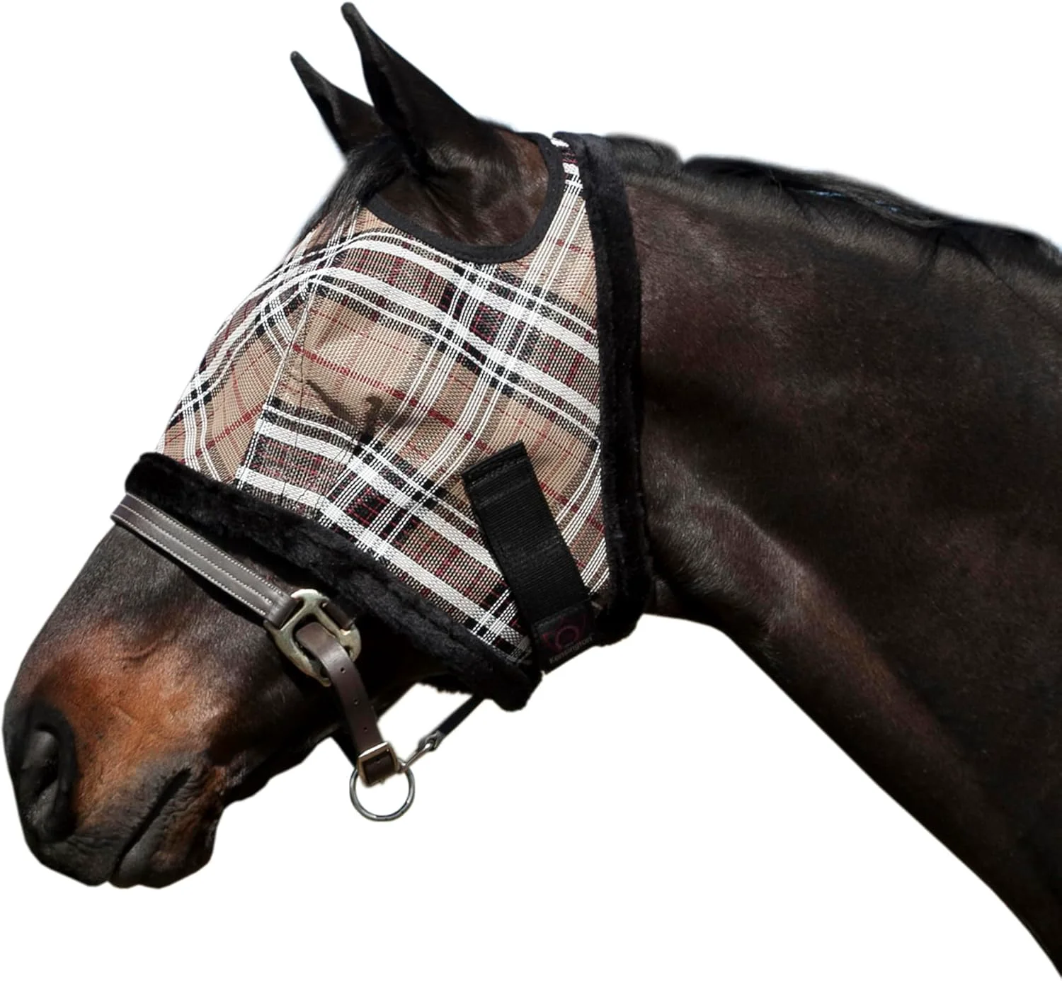 Luxury Kensington KPP Fly Mask with Fleece Trim Deluxe Black Plaid Medium Effective