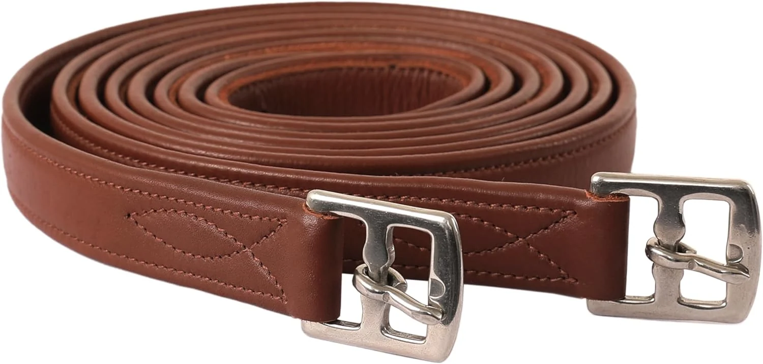 Fine Exion FlexiStrong Stirrup Leathers for English Saddles – 1 Premium Calfskin with Nylon Core – Numbered Holes Stainless Steel Buckles – Black Brown – Horse Riding Gear 48 120cm to 62 155cm High-Grade
