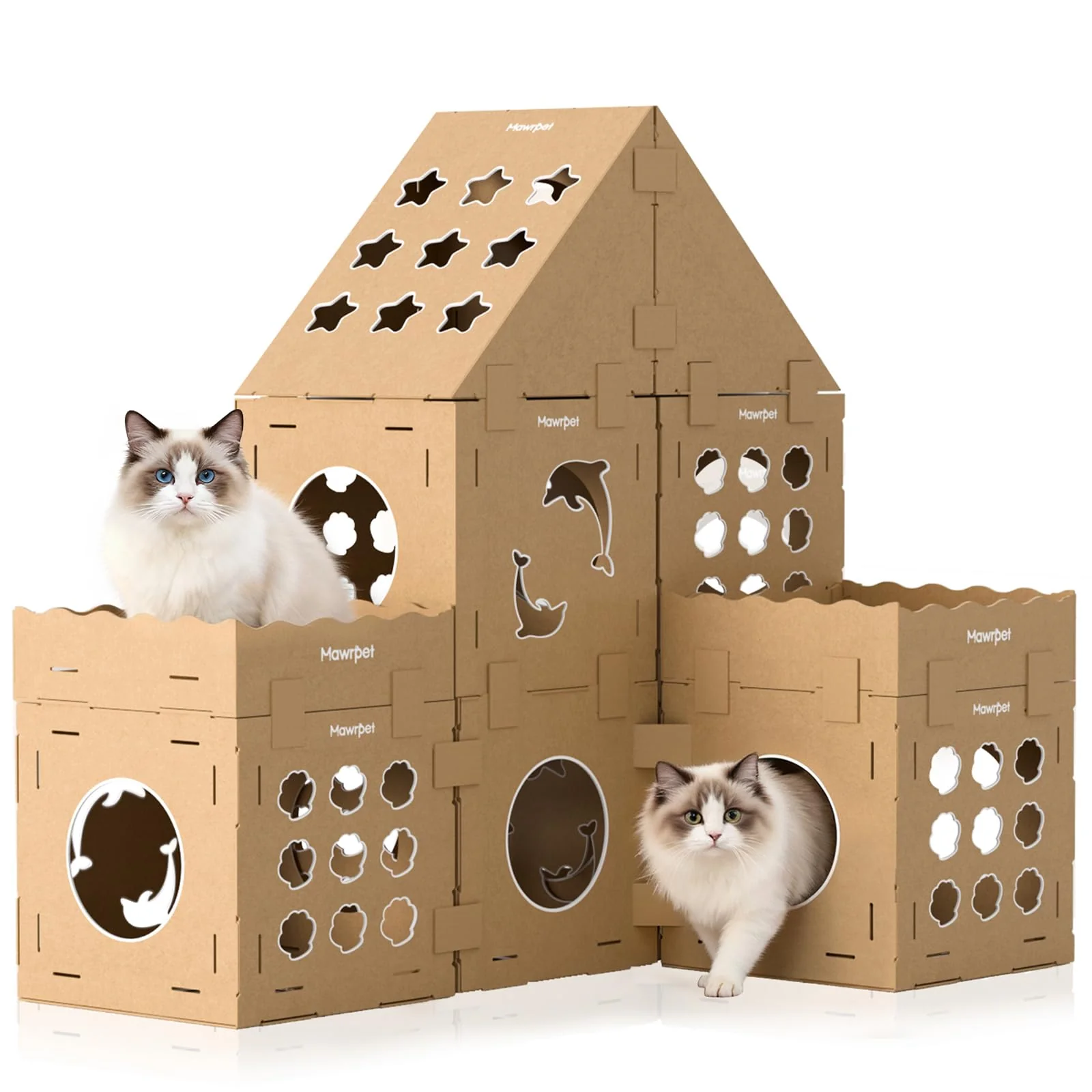 Luxury Mawrpet DIY Cat Scratcher Cardboard House – Indoor Play Castle Tunnel Kit Excellent