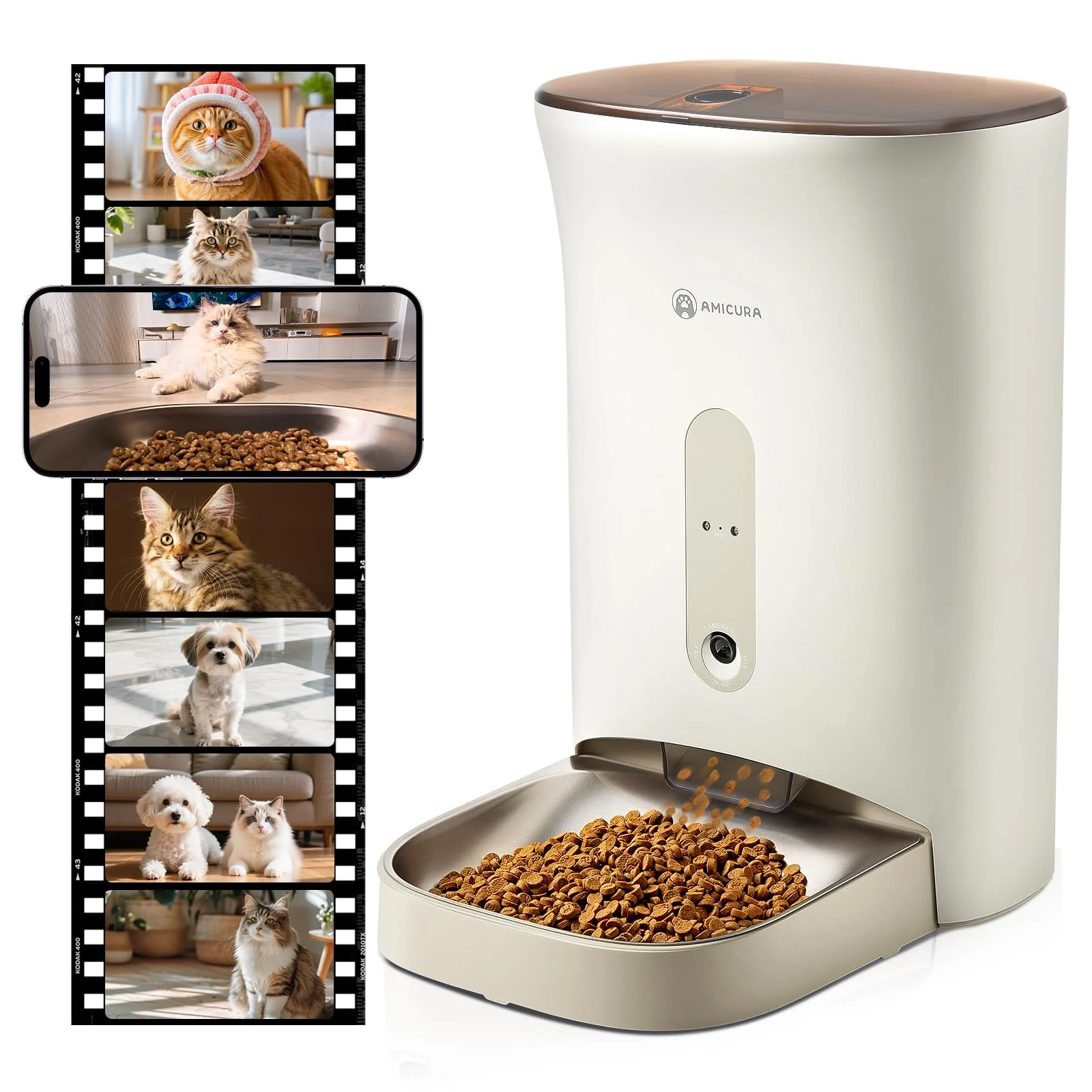 High-Quality Amicura F1 PRO Automatic Cat Feeder with 2K HD Camera 5G WiFi Night Vision Fashionable