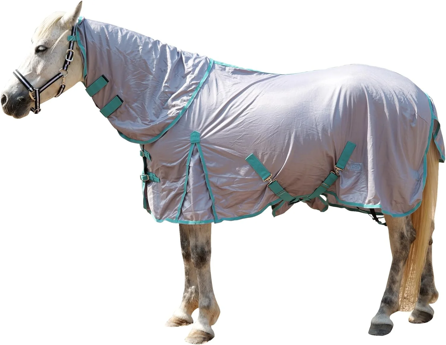 Relaxed Horse Fly Sheet with Detachable Neck Cover Belly Wrap Adjustable Fly Sheet for Horses Ventilated Airflow Mesh Equine Cooling Summer Flysheet Grey 84 Functional