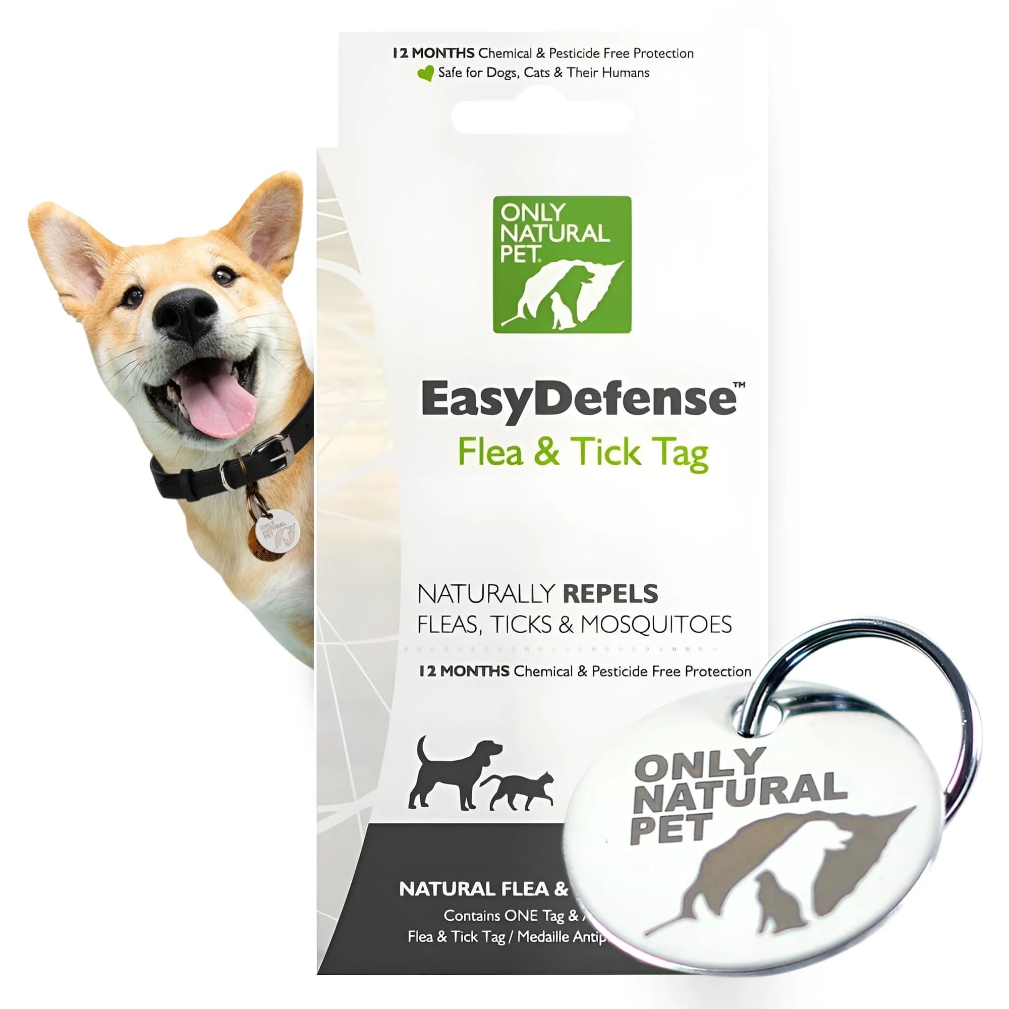 Fine Only Natural Pet EasyDefense Tag – Lightweight Water-Resistant Collar Attachment for Dogs Cats Trusted