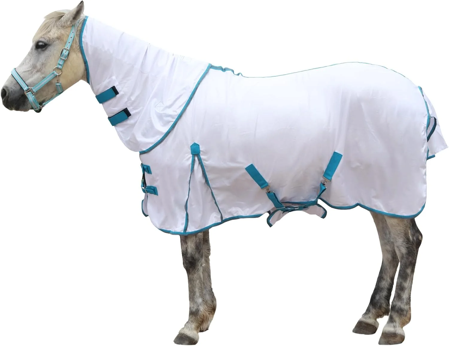 First-Class Horse Fly Sheet with Detachable Neck Cover Belly Wrap Adjustable Fly Sheet for Horses Ventilated Airflow Mesh Equine Cooling Summer Flysheet White 81 Healthy