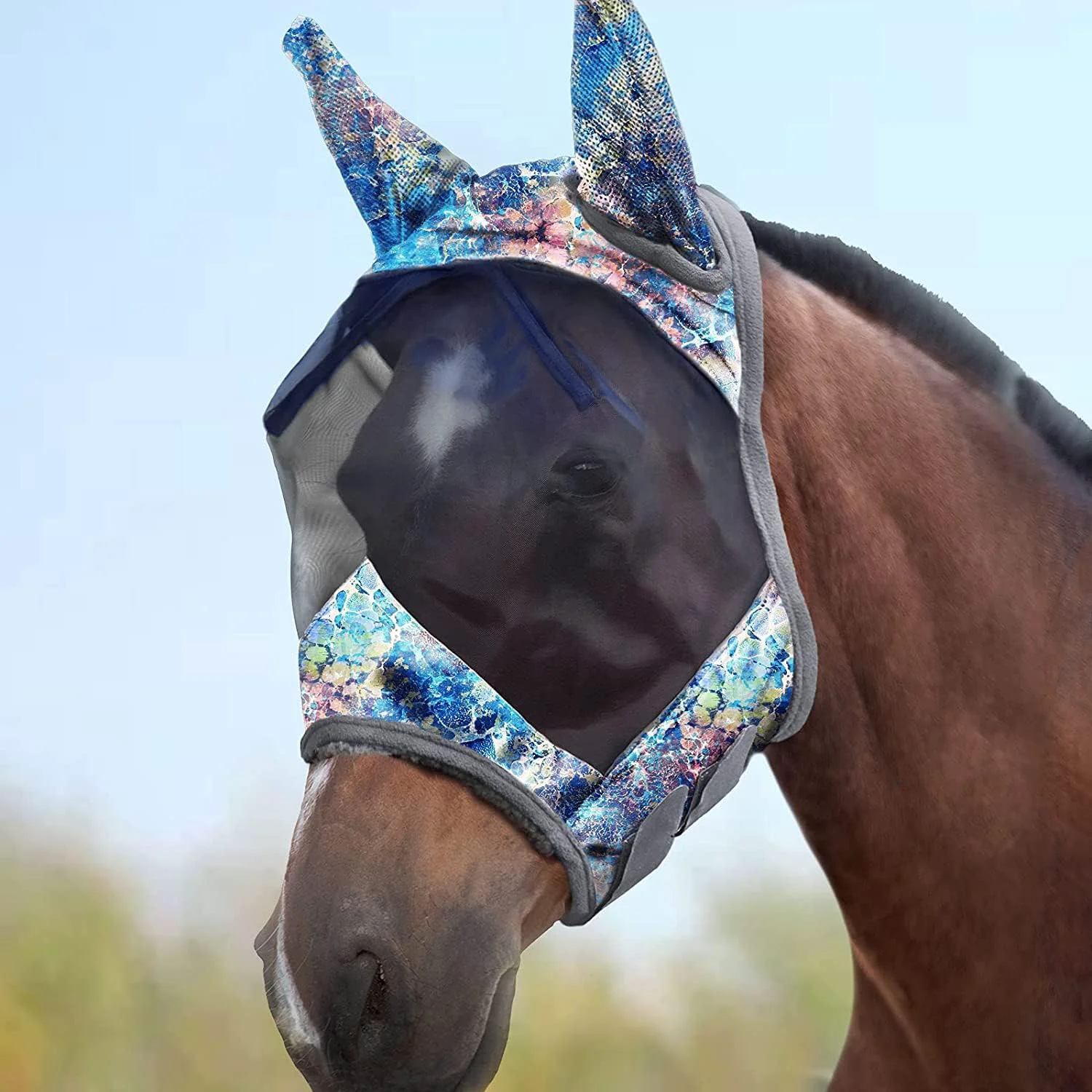 Organic Harrison Howard LumiVista Horse Fly Mask Standard with Ears UV Protection for Horse Pastel Mix M Cob Optimized