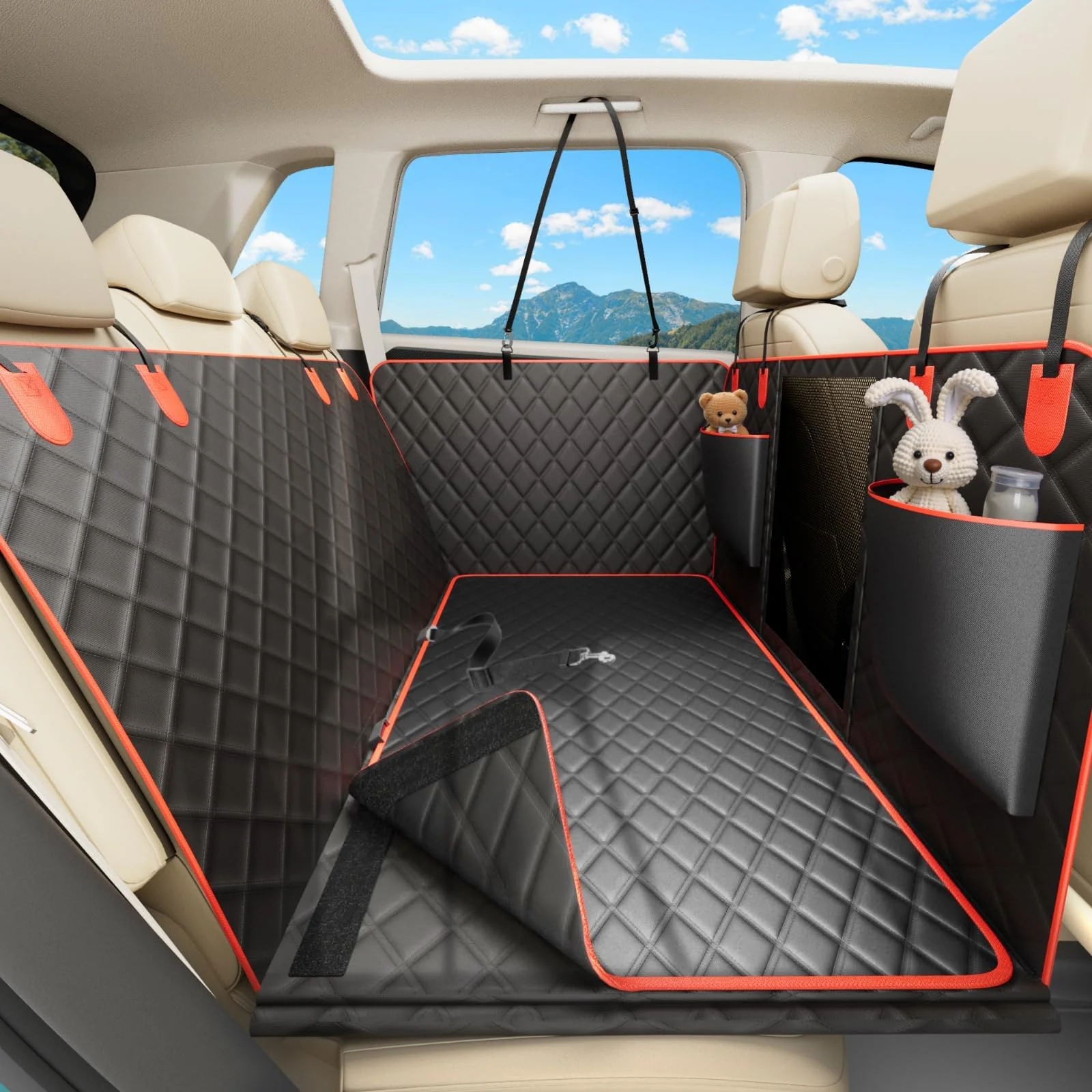 Official Bark Lover Waterproof Dog Car Seat Cover – Heavy-Duty Back Seat Extender Red with 7-Layer Protection Dependable